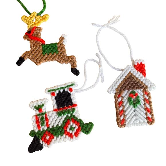 Collection of 17-Charming Vintage Christmas Themed Crochet Needlepoint Ornaments - Picture 7 of 9